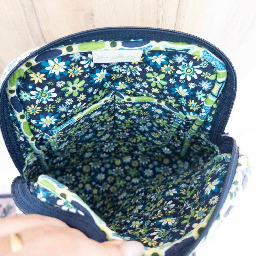 Vera Bradley Daisy Daisy Quilted Backpack Blue Green Geometric Floral Boho Artsy